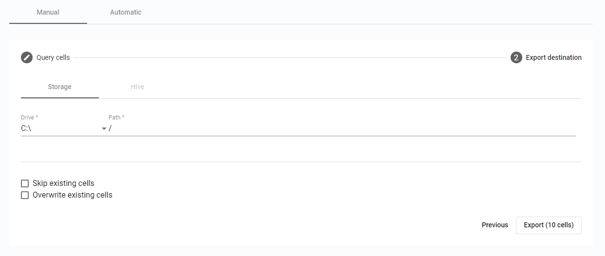 Manual export - Export destination