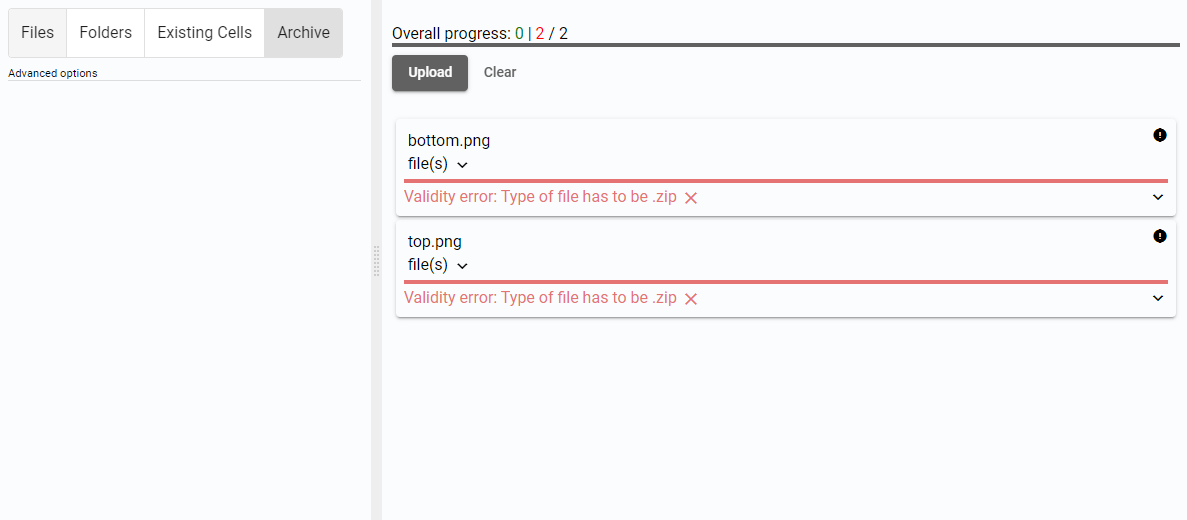 List of files to upload - failed